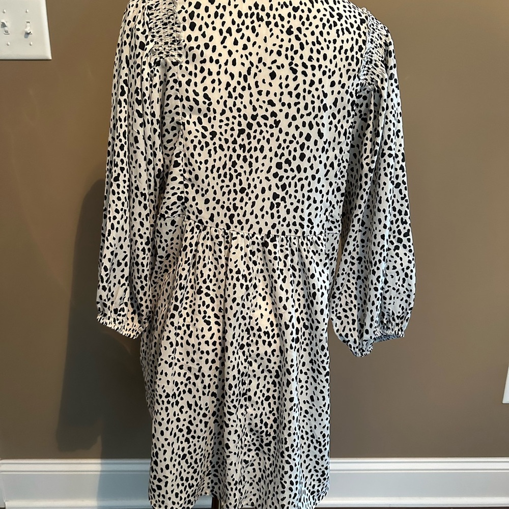 Umgee Black & White V-Neck Bishop Sleeve Mini Sundress Size S - Picture 2 of 6